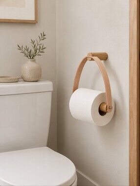 ✨ Modern Wooden & Leather Toilet Paper Holder – New in Package ✨